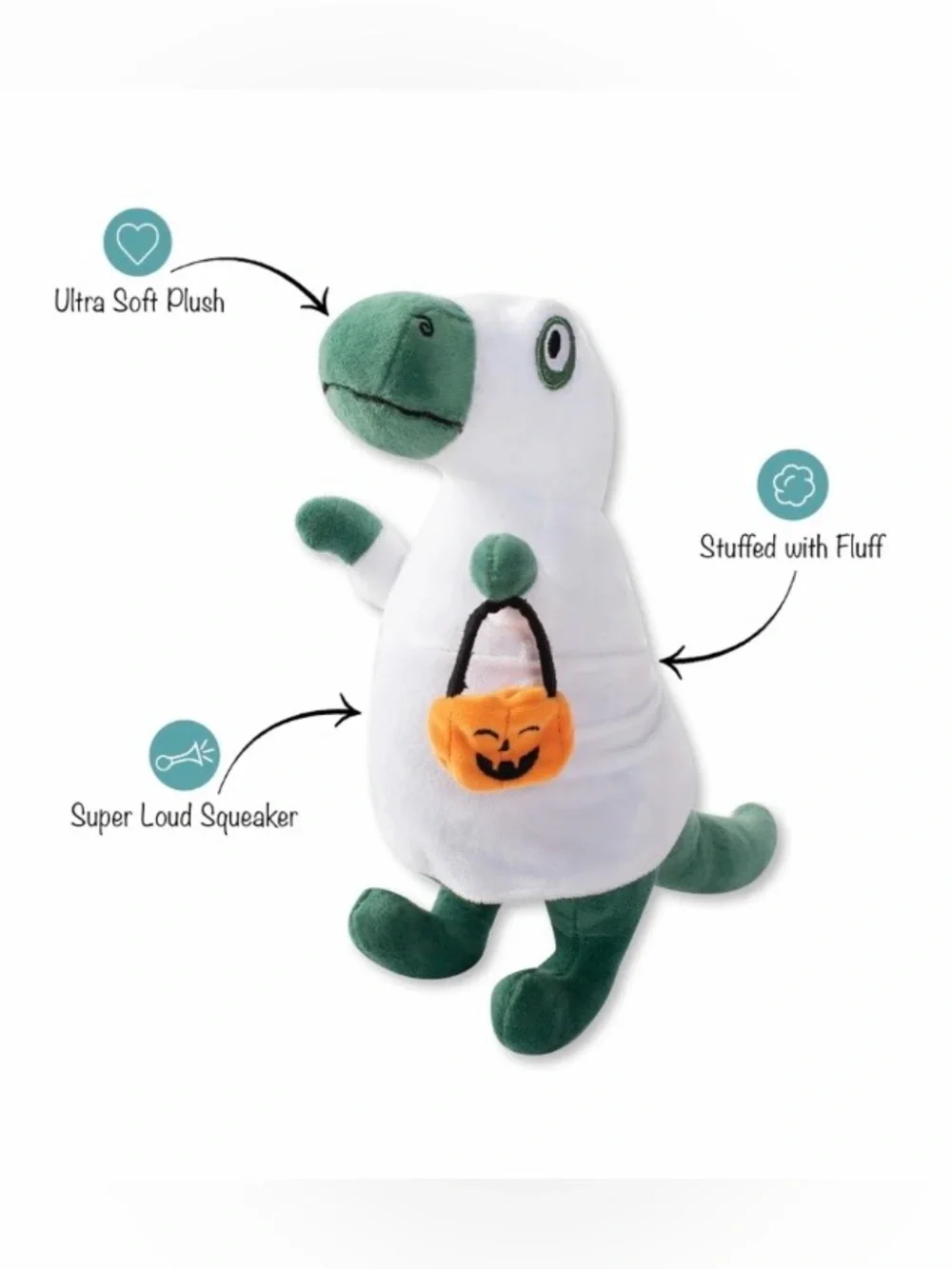 🆕 Fringe Studio Spooky Creatures Ghosted T Rex Plush Dog Toy
